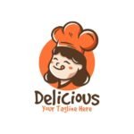 Cute woman slurp tongue cartoon wearing chef hat mascot illustration logo _ Premium Vector